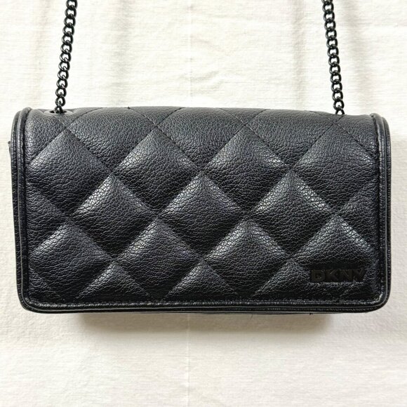 DKNY Mini Quilted Crossbody Bag Black Rectangular Rivi Chain Clutch Purse - Picture 1 of 11